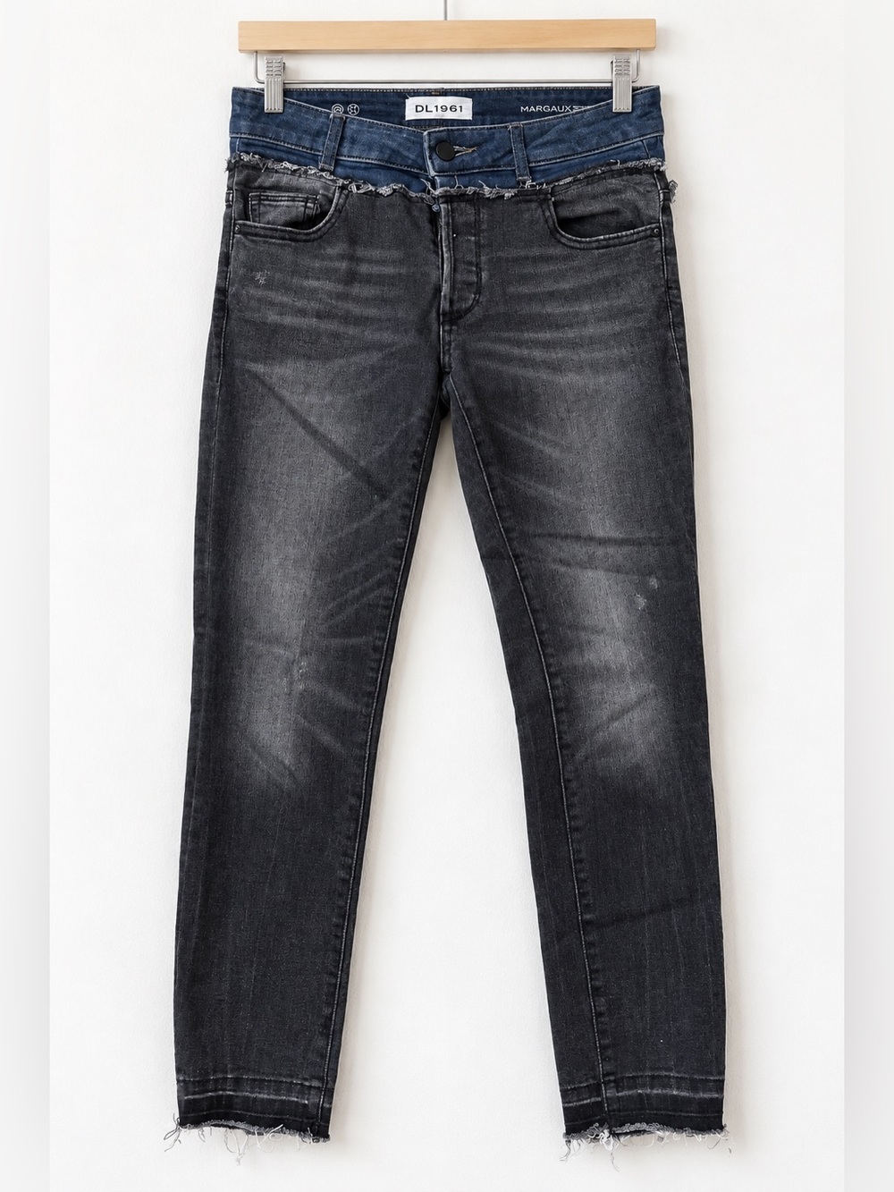 DL1961 Women’s Black Skinny Jeans with Blue Waistband